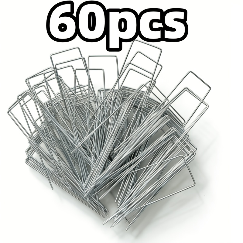 TEMU 60pcs Heavy-duty Galvanized Steel U-shaped Ground Stakes, Rust-proof Landscape Anchors. Strong Anti-rust And Resistance, Unafraid Of Outdoor Sun