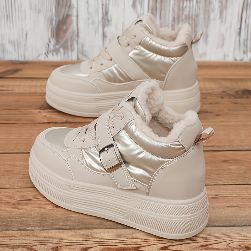 TEMU Women's Thick-soled High-top Thickened Warm Ankle Boots, New Winter Style, Versatile And Stylish White Shoes For , Women Shoes
