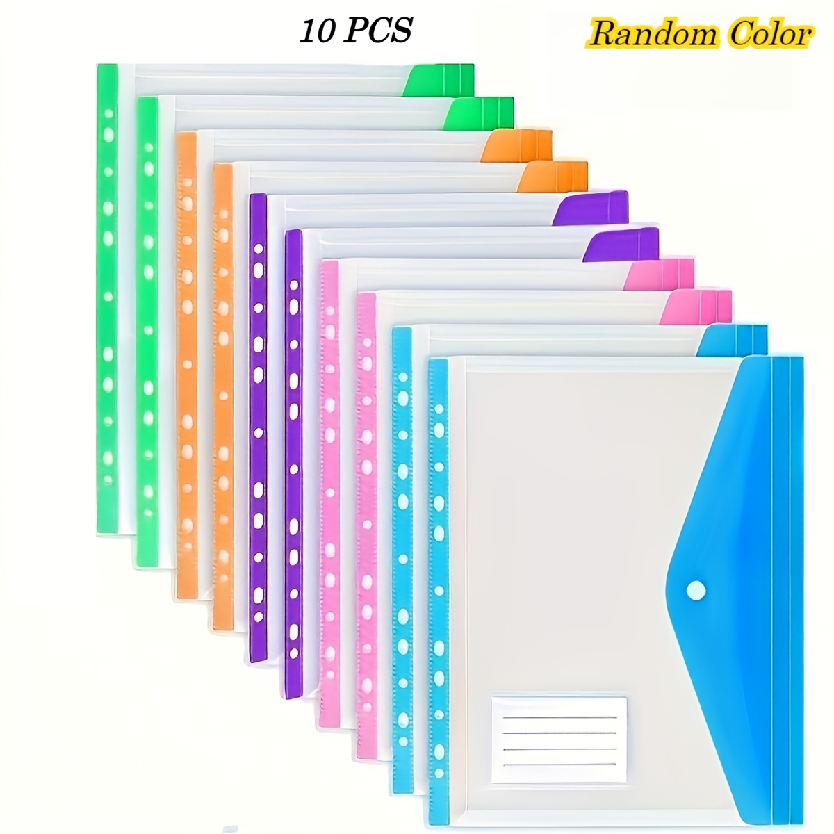 5/10-pack 11-ring Expanding Button File Bags, A4 High-capacity Loose-leaf Pockets Holder, For School, Office, Travel & Home Organization-random Colors