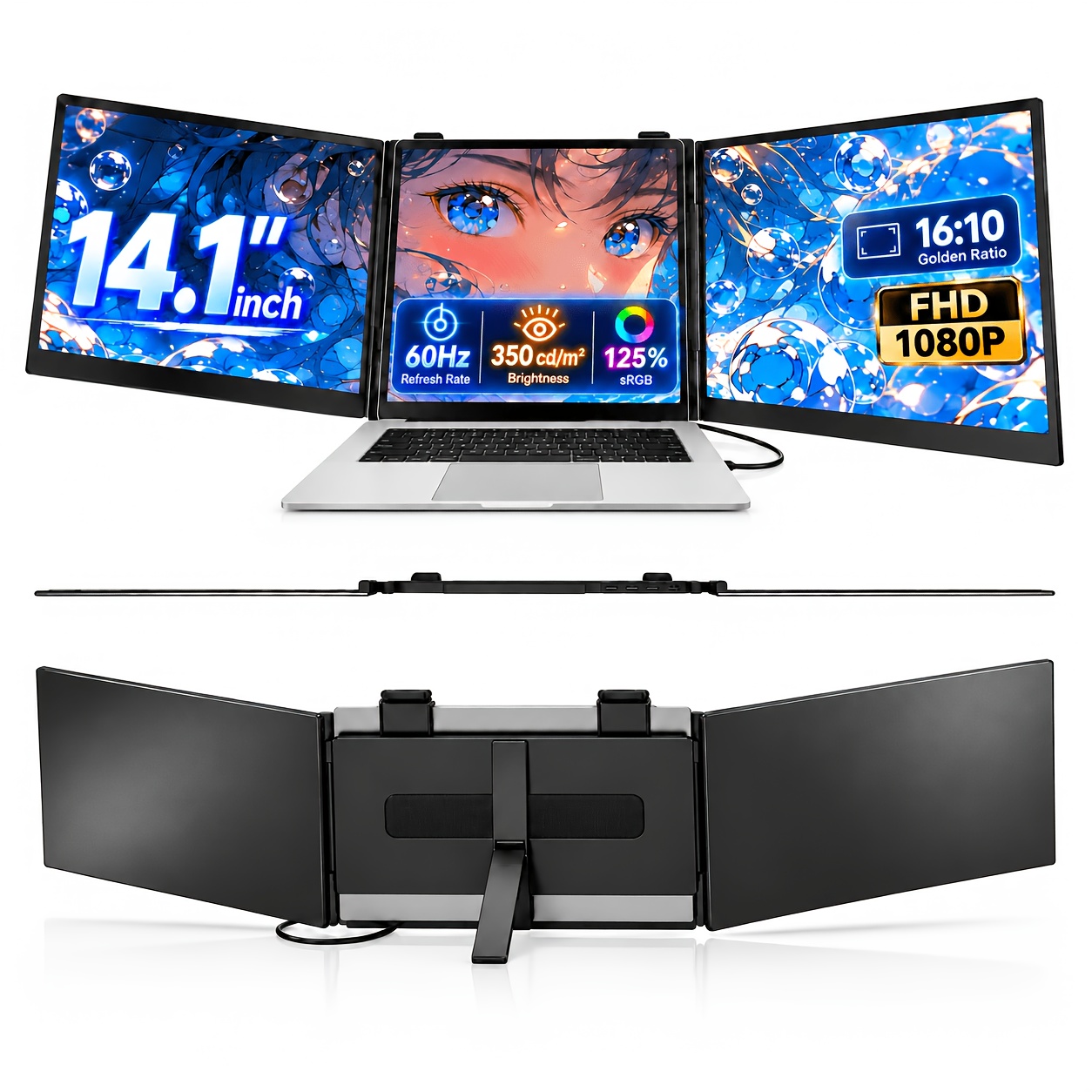 TEMU Écran d'extension pour ordinateur portable à double écran, moniteur portable pour ordinateur portable | Écran USB-C, écran IPS FHD 1080P de 14