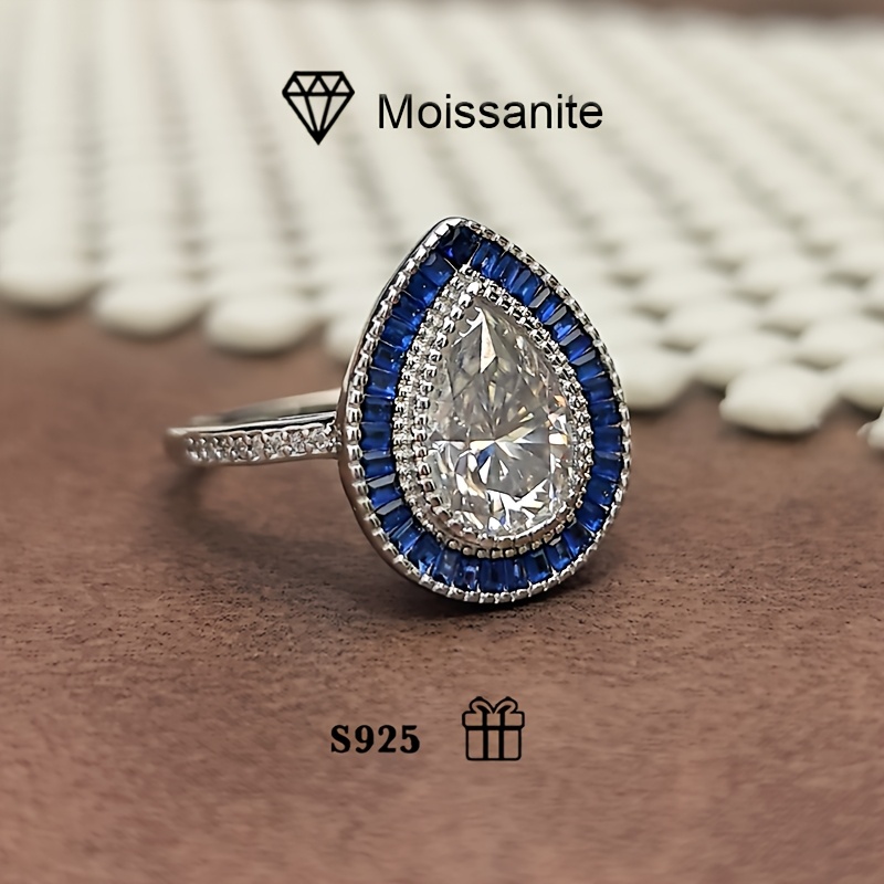 S925 Silver 2ct Pear Moissanite Ring, Wedding Ring, Low Allergy