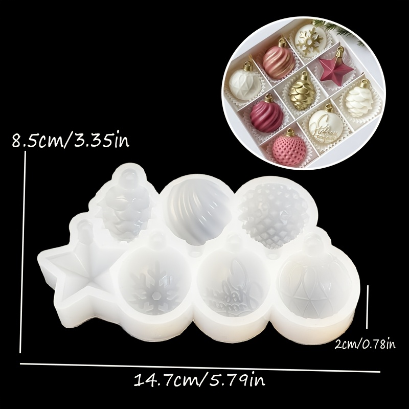 TEMU Stampi in resina e silicone: Stampi in silicone semi-3D a sfera con 7 scomparti e motivo natalizio; Stampi in resina semi-3D per ornamenti a