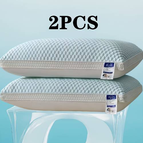 2 pack fiber cooling pillow breathable neck support pillow for sleep moisture wicking sweat absorbing home satin cover with zipper design medium firmness essential for sleeping