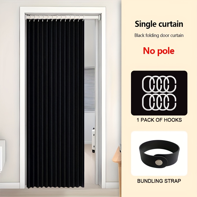 TEMU 1pc Modern Foldable Door Curtain With Plastic Hooks - Stylish Pole-, , Synthetic Fiber, Easy To Clean, Home Decor For Bedrooms & Living Rooms,