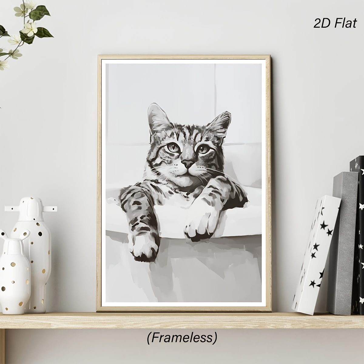 póster   2d, 1 pieza sin   de gato de  ,   para decoración de pared - impresión artística   de gato con   de baño de  , minimalista,   para póster de decoración  , regalo para amantes de  , baño, habitación - cuadro de   de gato en baño