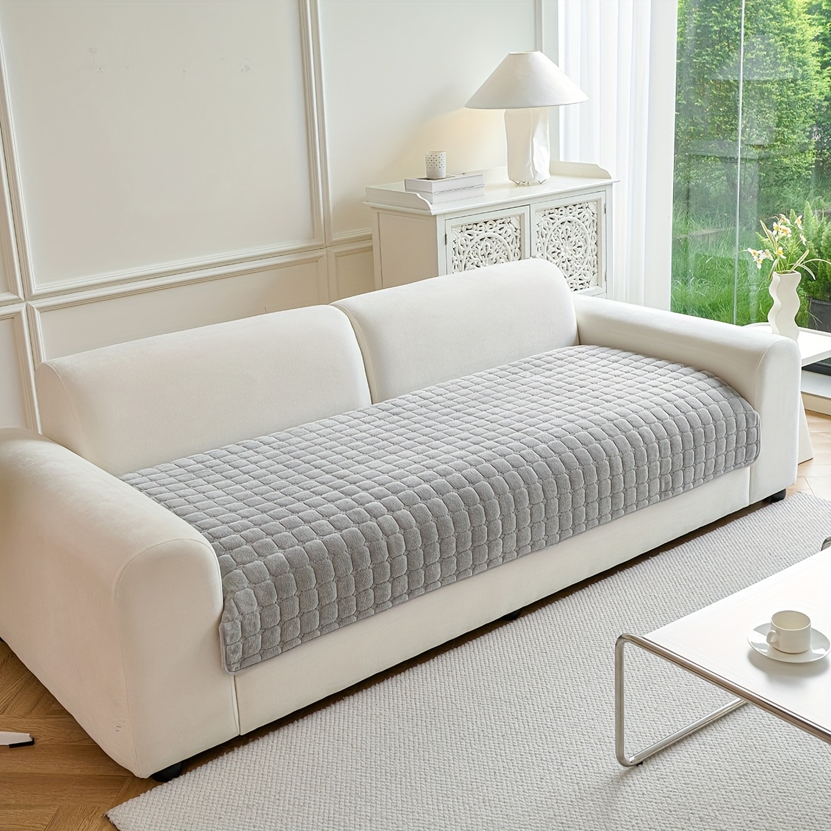 TEMU Flannel 1pc Bohemian Thick Plush Sofa Cushion - Machine Washable, Protective Cover For 1-4 Seater Sofas, Ideal For Living Room, Bedroom, Office,