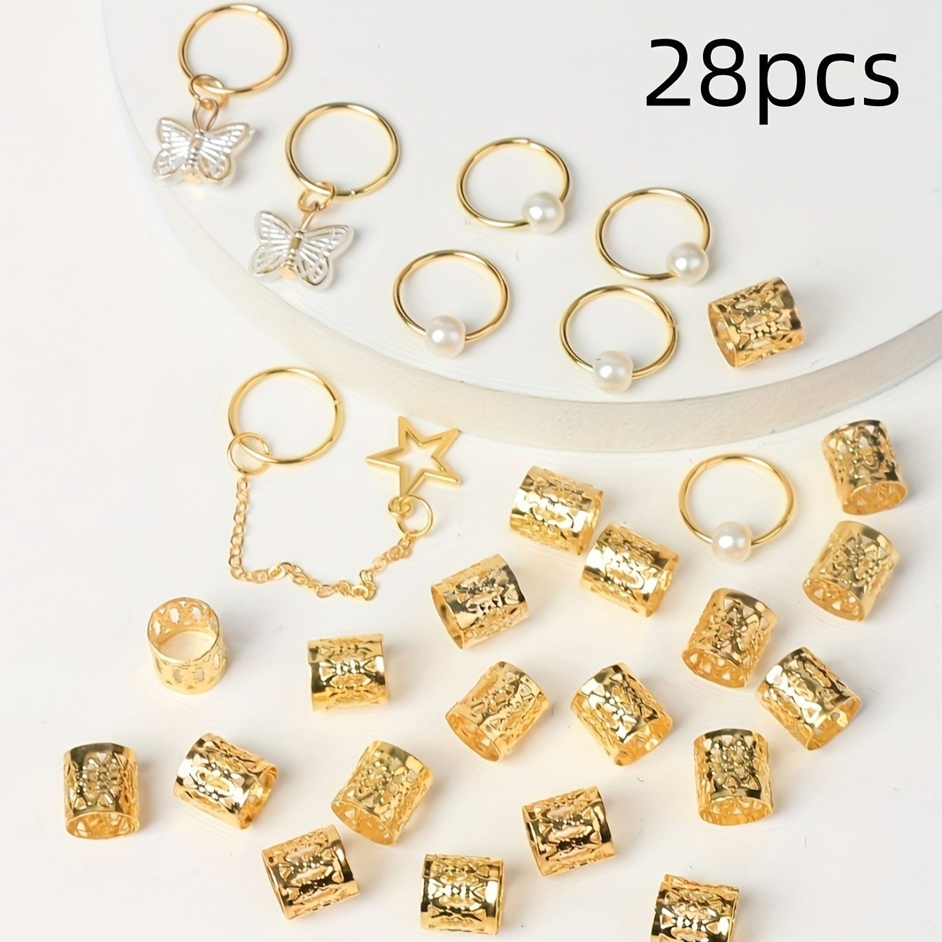 28pcs Hair Braids Cuffs, Hair Charms Dreadlock Jewelry Braid Jewelry Hair Braid Rings Braid Decorations Jewelry For Hair Dreadlock Accessories Hair Pendants