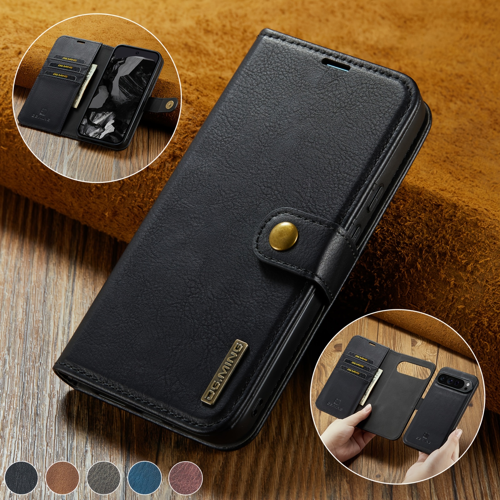 TEMU Phone Case - Suitable For Google Pixel 9/8/7/6/5 A/pro/pro Xl 2-in-1 Detachable Dual-fold Leather Phone Case