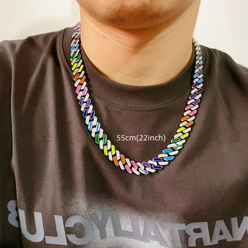 Image of 1pc Hip Hop Rainbow Cuban Chain Necklace Fashion High Quality Necklace Jewelry Gift For Men And Women