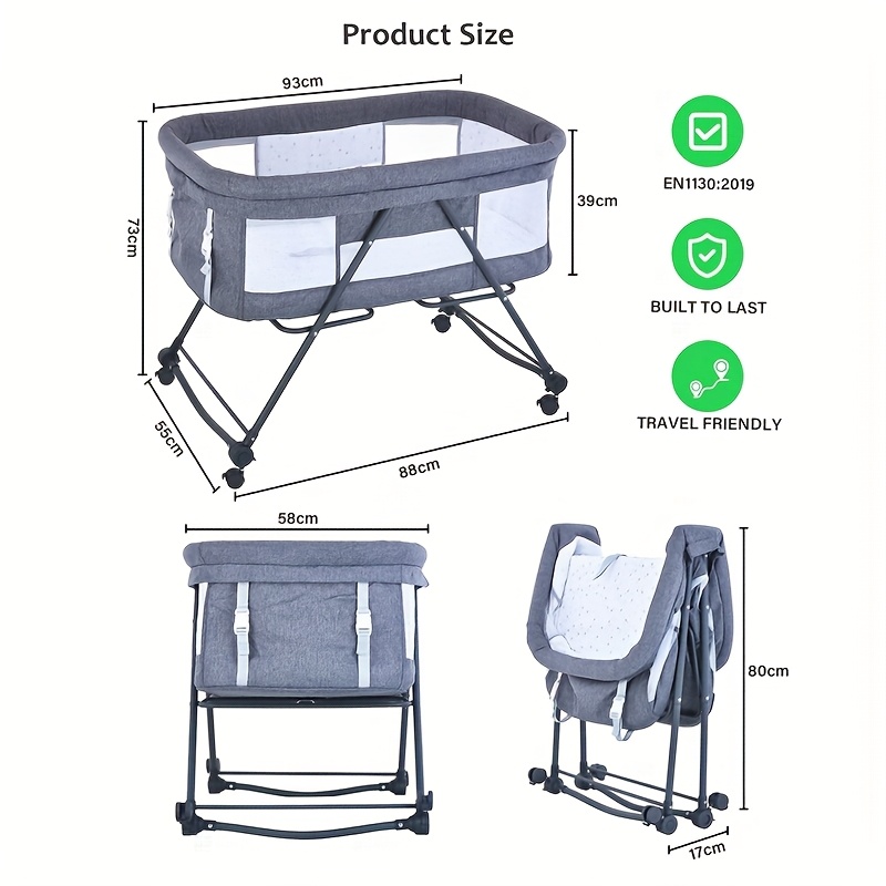 2-in-1 Folding Travel Cot with Safety Rails & Mosquito Net