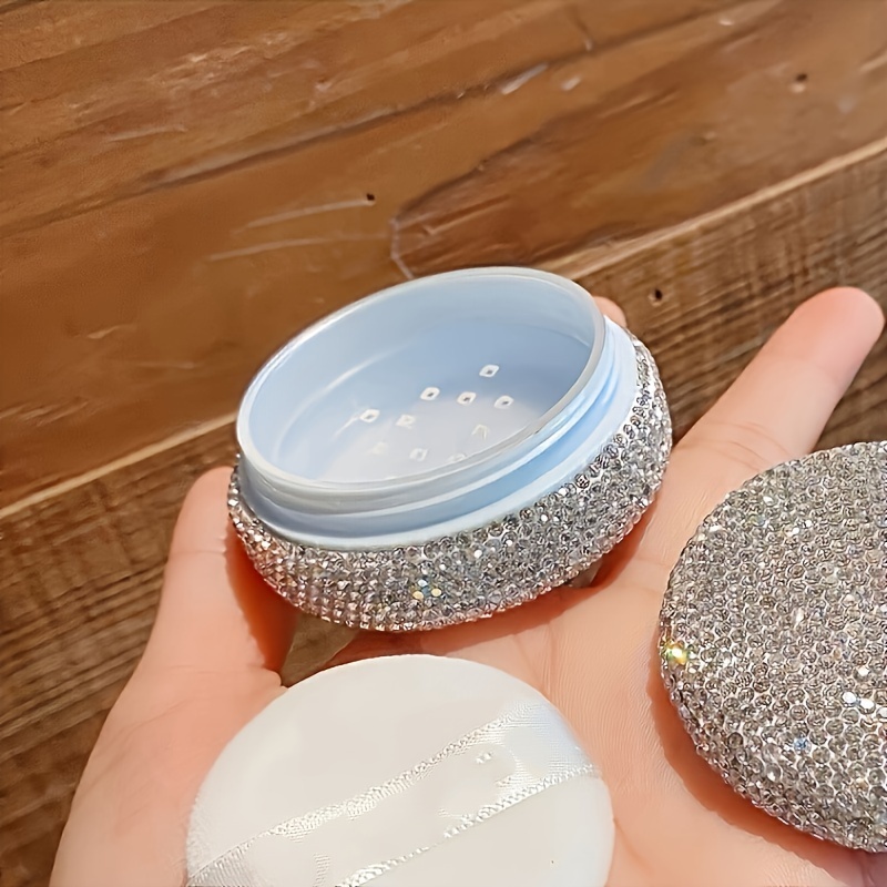 1pc Luxurious Rhinestone Loose Powder Case With Puff, Portable, Leak-Proof, Large Capacity & Elastic Mesh Pocket, Compact For Travel details 1