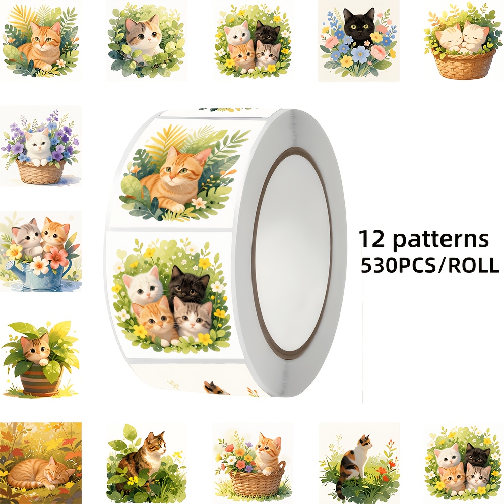 TEMU 530pcs Cat-themed Stickers, 12 Designs, Suitable For Laptops, Tablets, Notebooks, Envelopes, Gift Boxes, Luggage And Other Decorations, Ideal