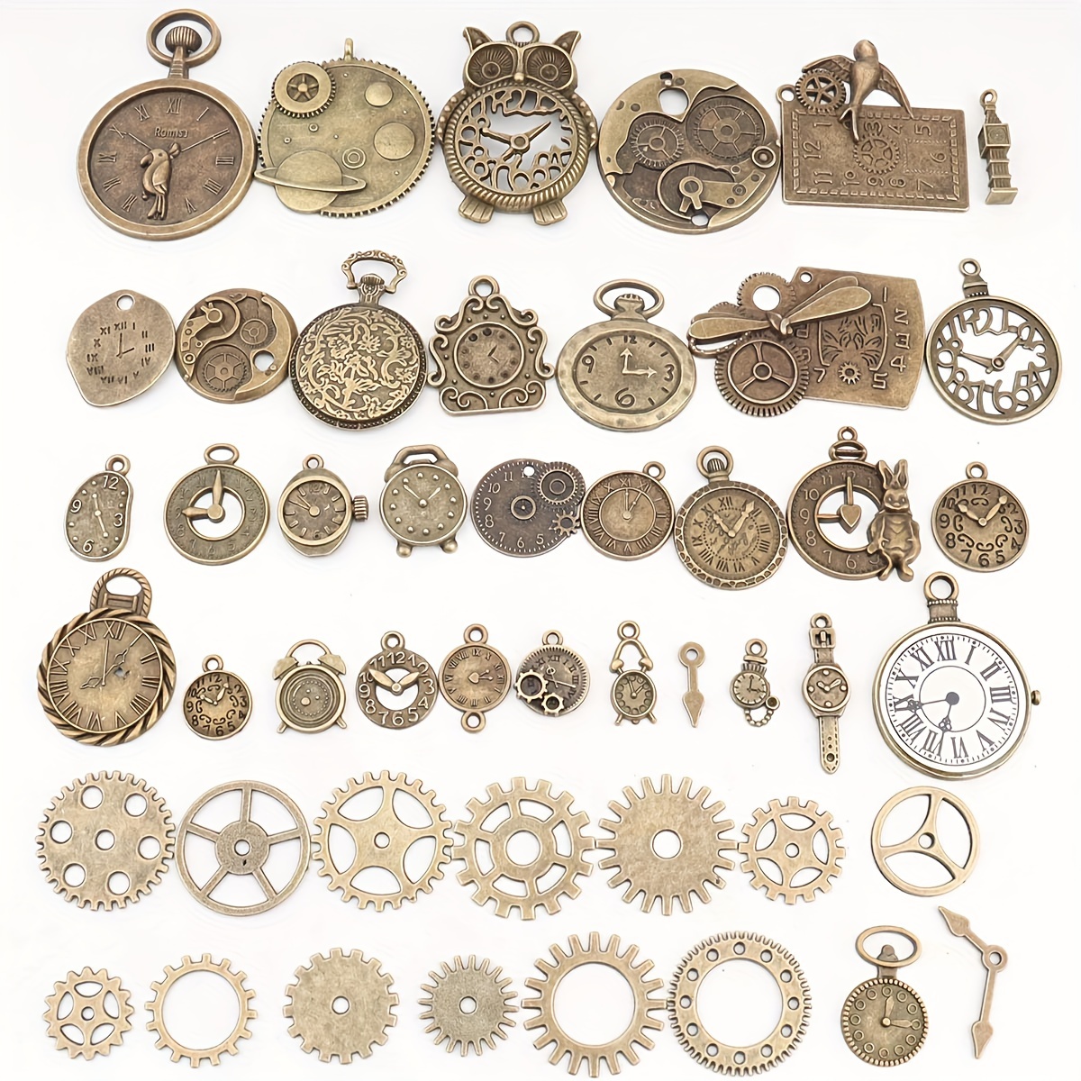 

160pcs Retro Steampunk Alloy Gears And Clock Set, Assorted Antique Bronze Mechanical Gear Pieces For Diy Jewelry And Crafts, Mixed Random Style Pack With Various Sizes