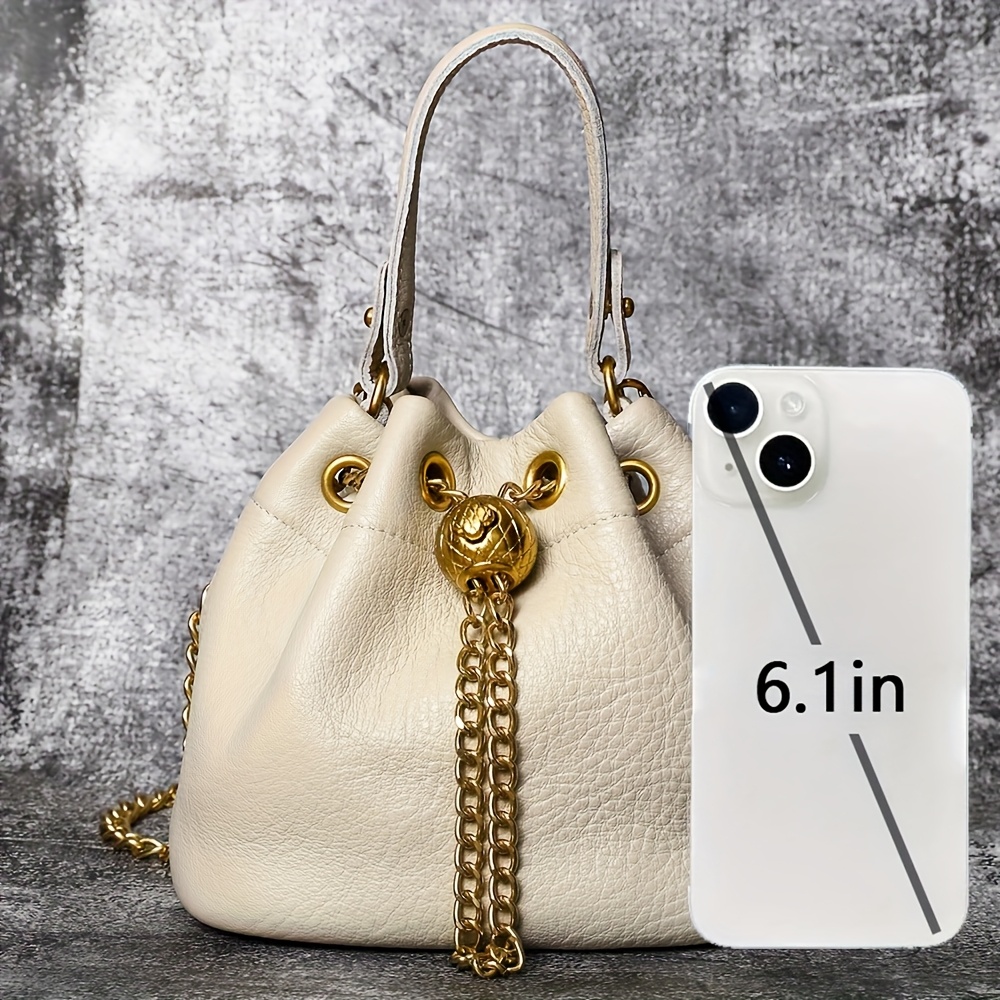 Elegant Genuine Leather Bucket Bag