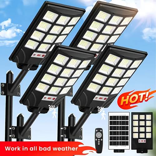 item picture 4 solar street light outdoor 400 led beads 6500 sensor led solar powered flood light with remote control dusk to dawn commercial area lighting for outside