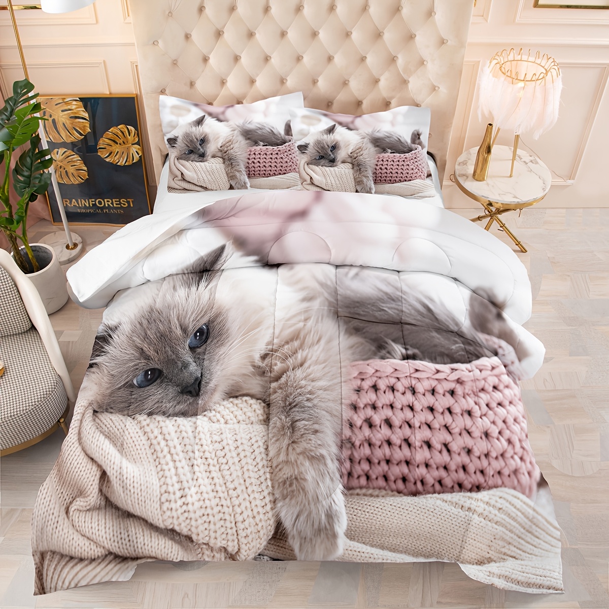 TEMU Adorable Cat Bedding Quilt Set, Super Soft Bedding Set