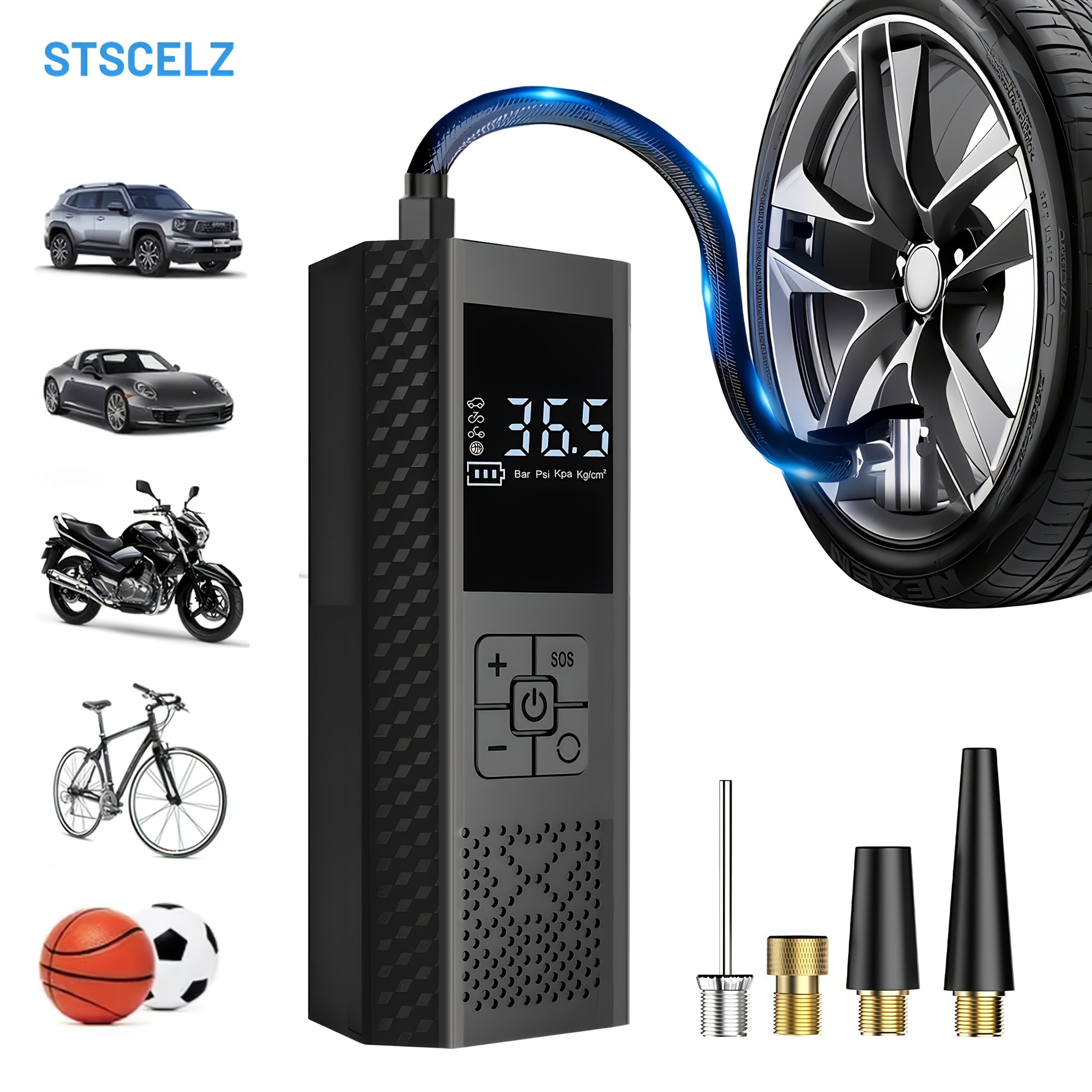 Artikelbild tragbarer luftkompressor 150 psi mit reifendruckmesser led-display – 3x schnellerer kabelloser reifenfüller mit  -smart-funktion, usb-betrieben, wiederaufladbarer akku