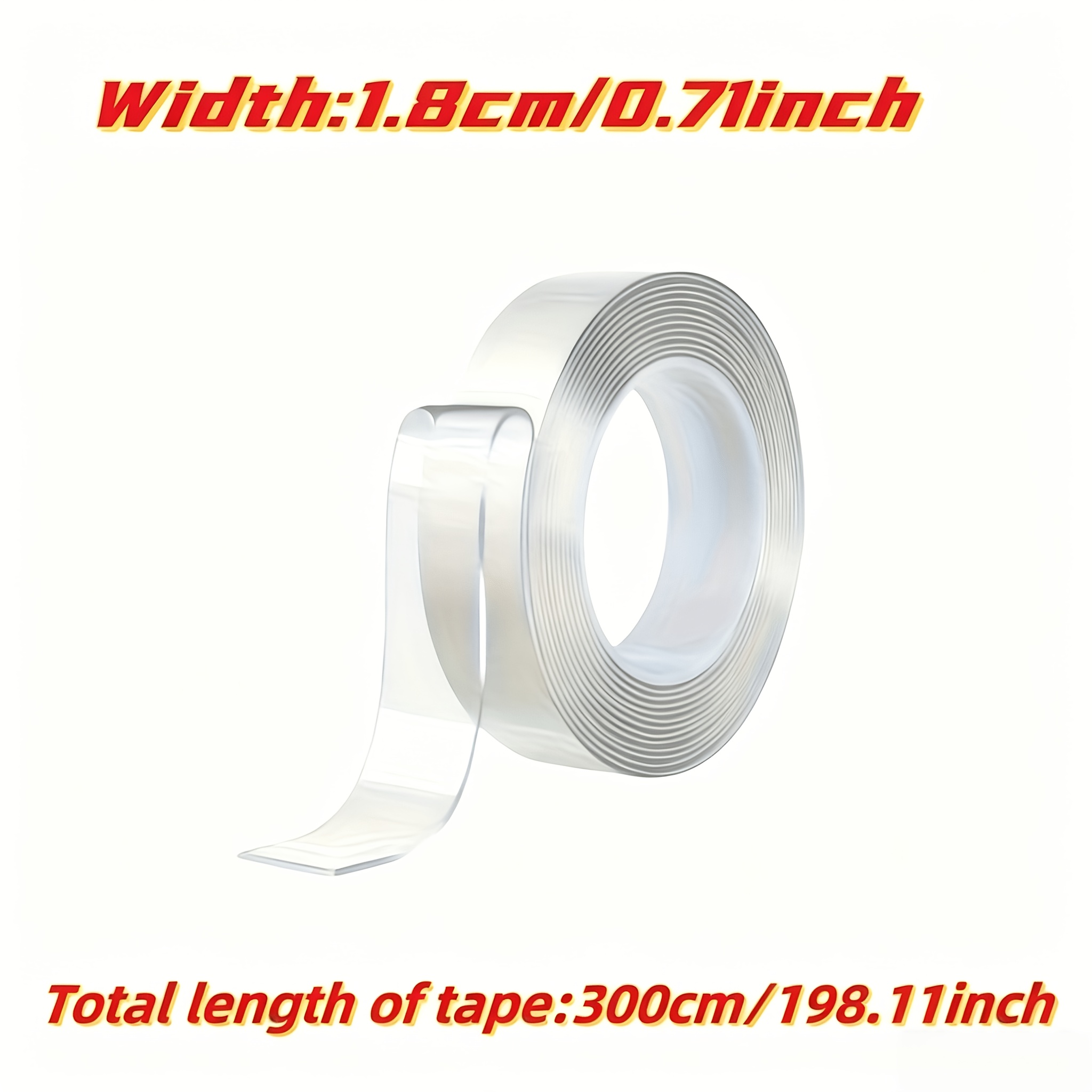 TEMU 118.1 Inches Ultra-strong Nano Double-sided Tape, Thickened Style, Transparent, , Suitable For Plastic, Wood, Glass And Metal Bonding - Made Of
