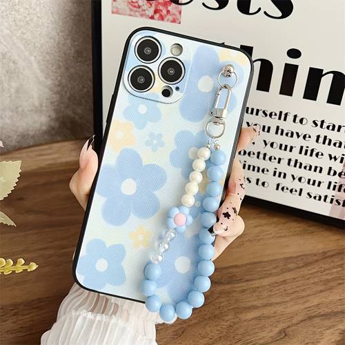 Tecno Spark Go 2024 Colorful Floral TPU Phone Case with Chain Lanyard - Fashionable Protective Cover with Trendy Beaded Hand Strap