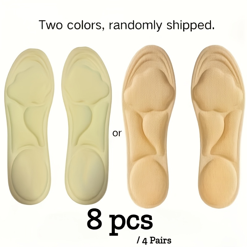 4 Pairs (8pcs) Unisex 6d Cloud-feel Insoles, Thickened Soft Breathable , Shock-absorbing Support For High Heels, Sneakers & Casual Shoes, Random Color And Pattern