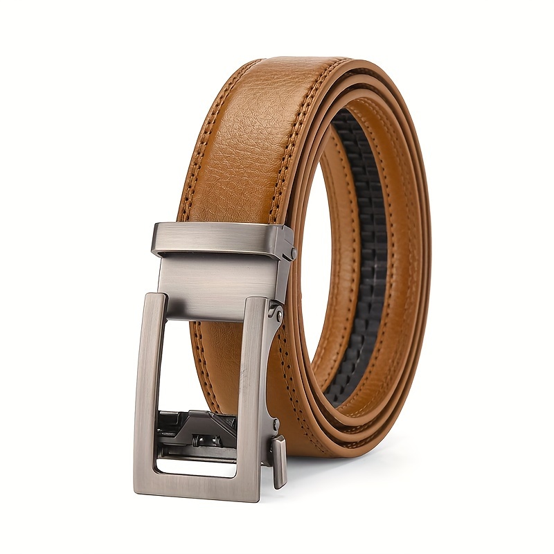 Men's Sleek Gray Leather Belt with Automatic Buckle