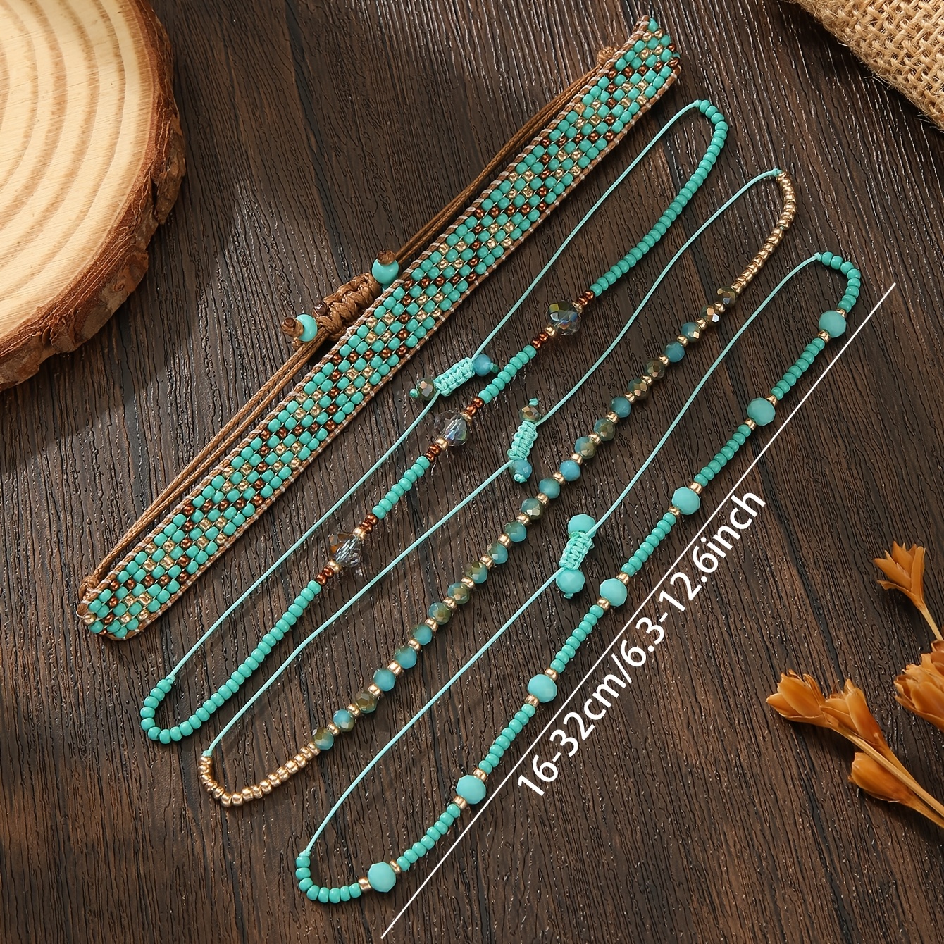 4pc Boho Vintage Stackable Beaded Bracelet Set