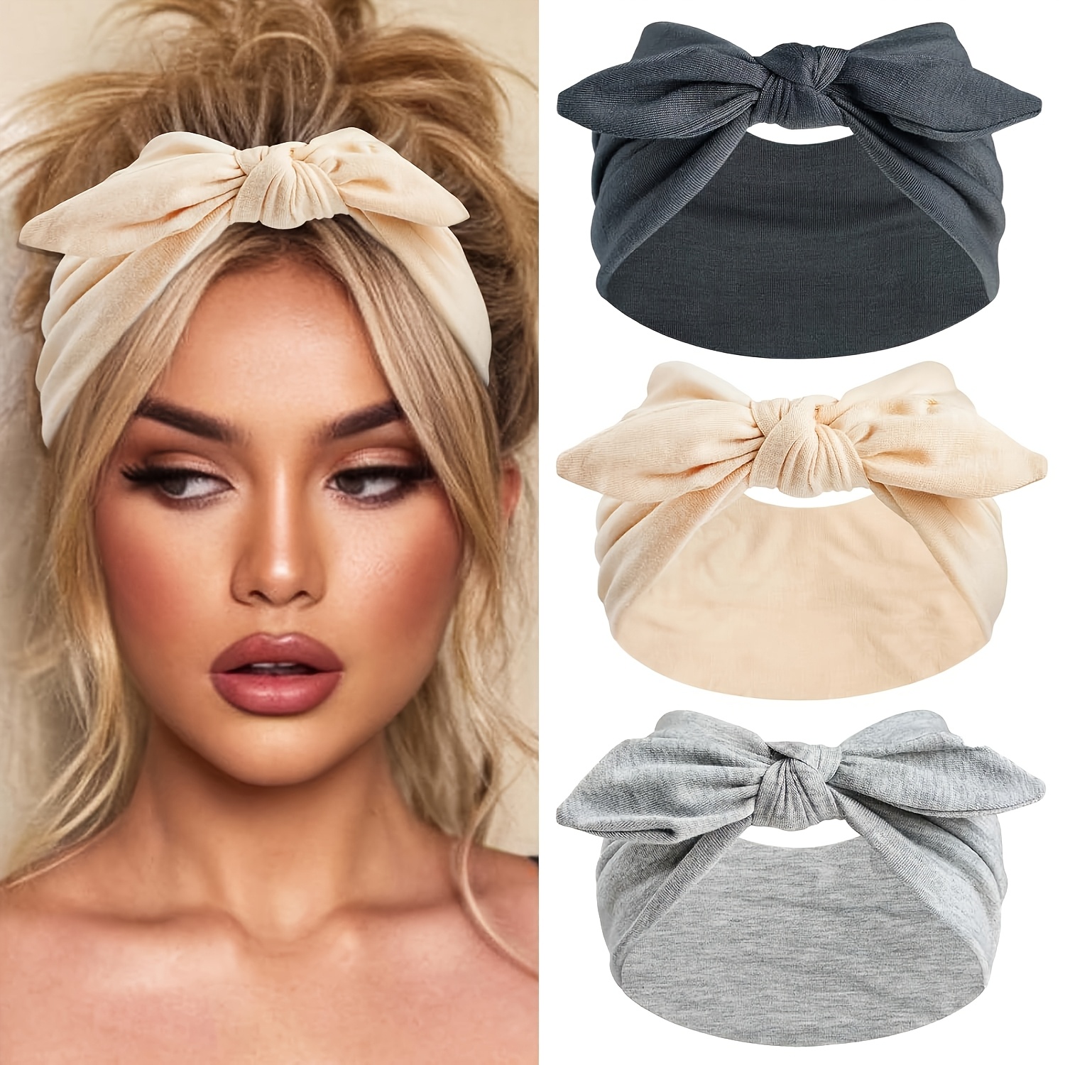 TEMU 3pcs 3pcs Women's Rabbit Ear Headbands - Wide-brimmed Non-slip Hairbands Suitable For Sports, Yoga, Themed Parties, Bunny, Valentine's Day &