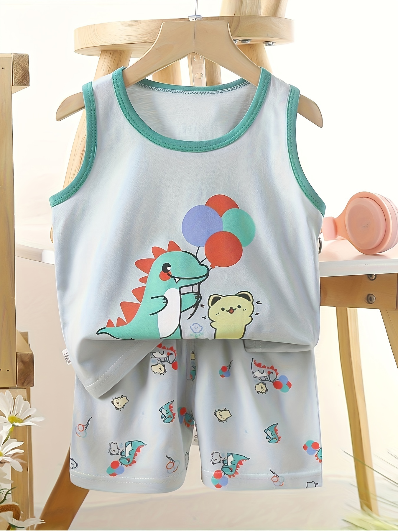 4pcs Boys Leisure Cartoon Dinosaur Pattern Printing Sleeveless Vest ...