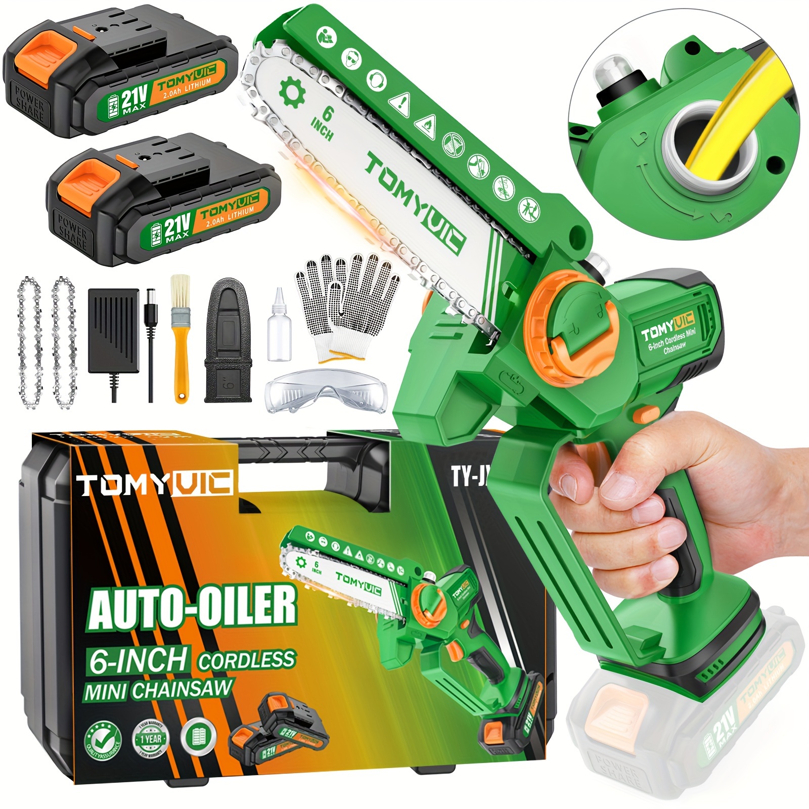 

302001-mini Cordless Chainsaw Kit, Upgraded 6" One-hand Handheld Electric Portable Chainsaw, 21v Rechargeable Battery Operated, For Tree Trimming And Branch Wood Cutting By New