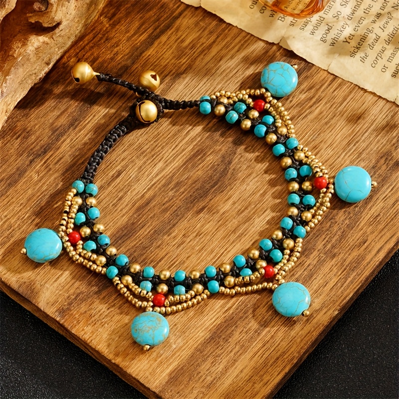 Women's Bohemian Style Natural Turquoise Double Layer Anklet