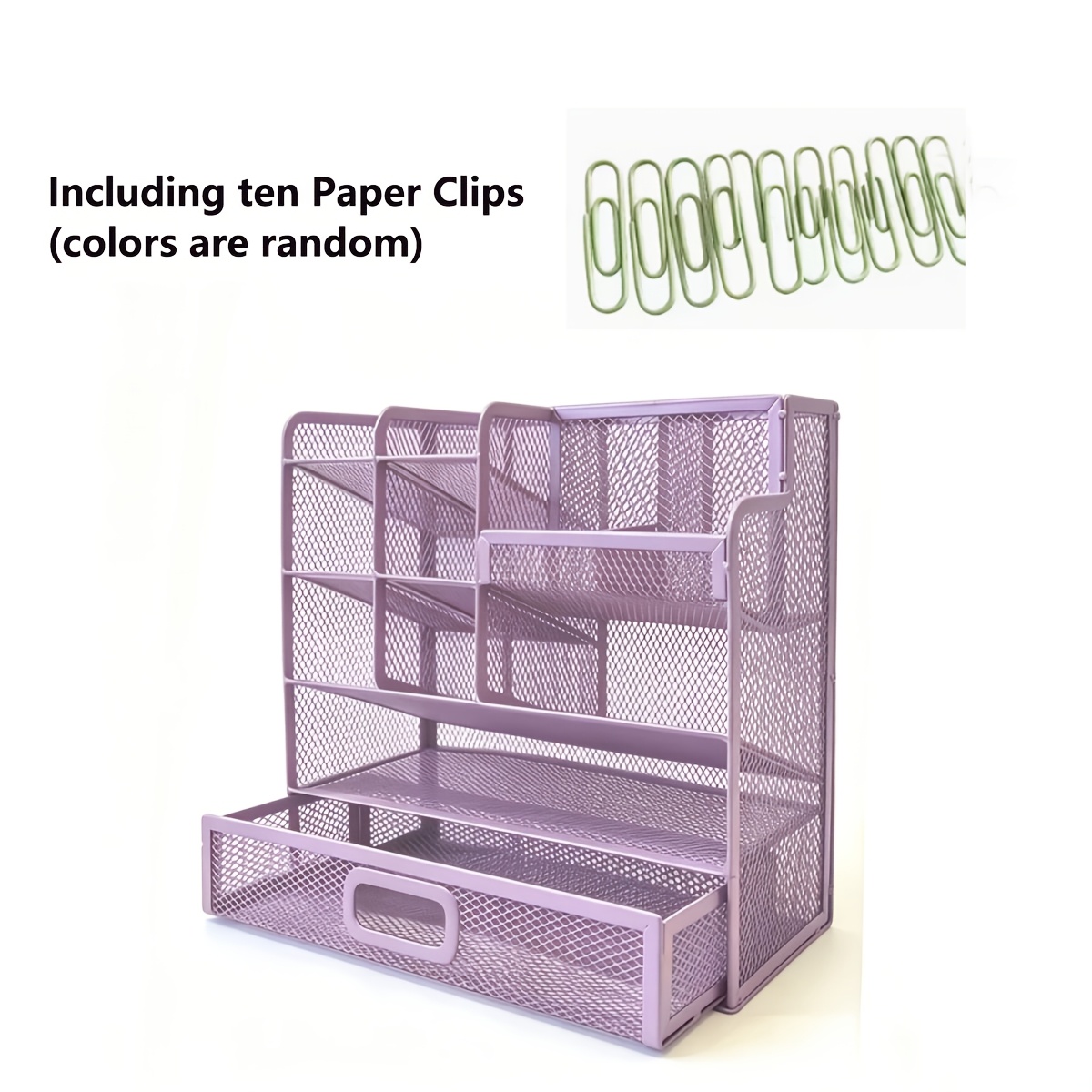 TEMU 1pc Organisateur de bureau en de fer (Comprend 10pcs de pinces à papier de couleurs aléatoires), Multi-couches Multi-compartiments avec tiroir
