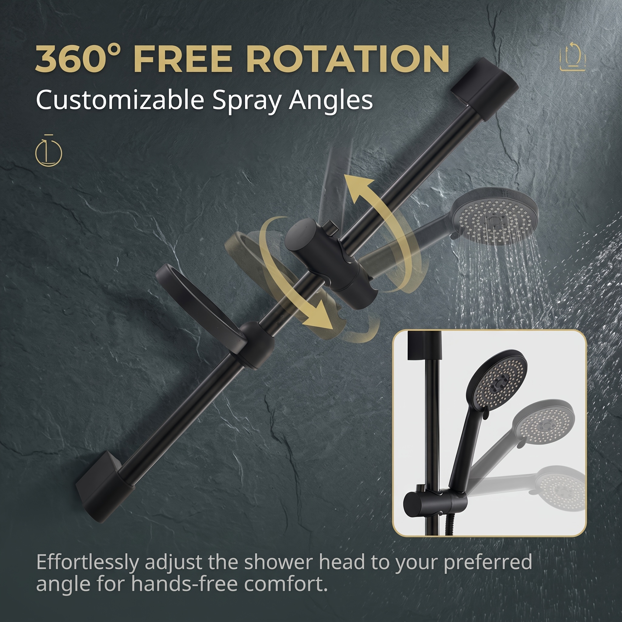 Adjustable Height Shower Riser Rail with Heavy-Duty Brackets
