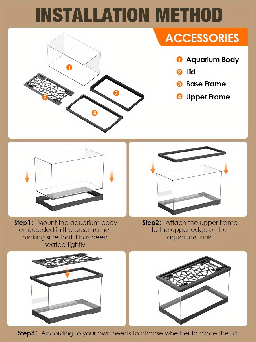 Aquarium Fish Tank Set, Includes a Covered Transparent Square Fish Tank, Fishing Net, Artificial Aquatic Plants, And Colorful Stones, Suitable for Keeping Goldfish, Bettas, Shrimp, Turtles, Hermit Crabs, And Aquatic Plants