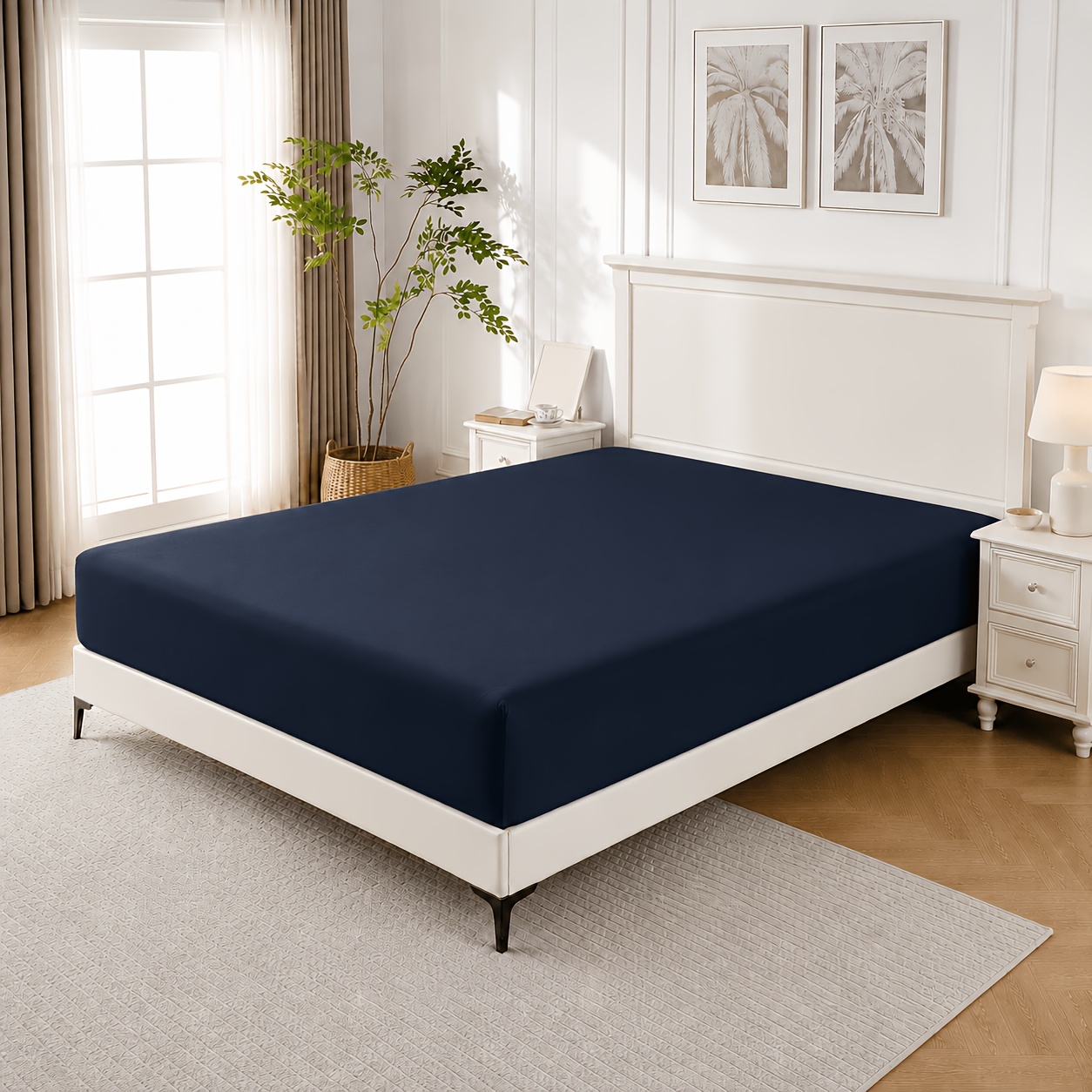 TEMU 1pc Bmboo Cotton Jersey Fitted Sheet, Fitted Sheet/mattress Protector/mattress Around Elastic Corners, Soft Breathable And Comfortable Cotton