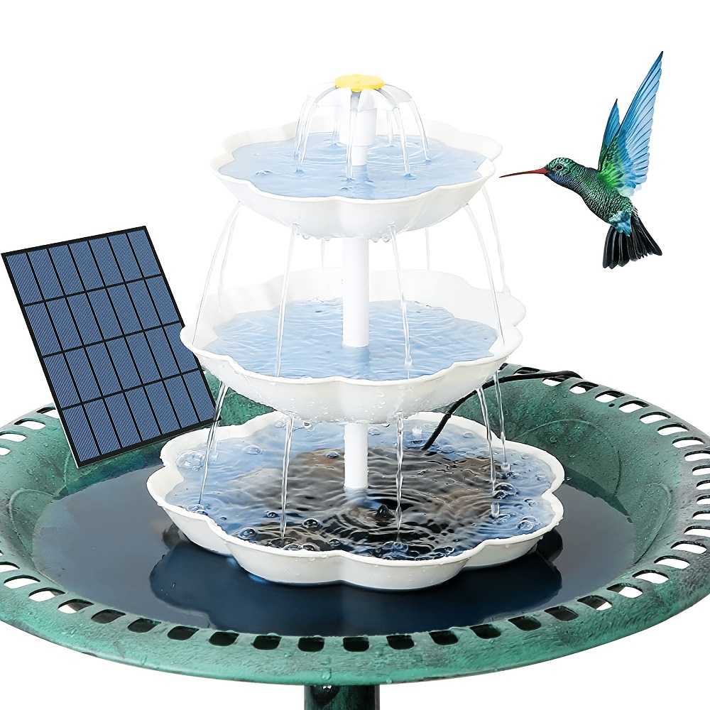 TEMU Solar-powered Fountain, 3-tier Solar Bird Bath Fountain With 6.5w Pump, Free Standing Portable Water Fountain Pump For Garden, Pond, Pool,