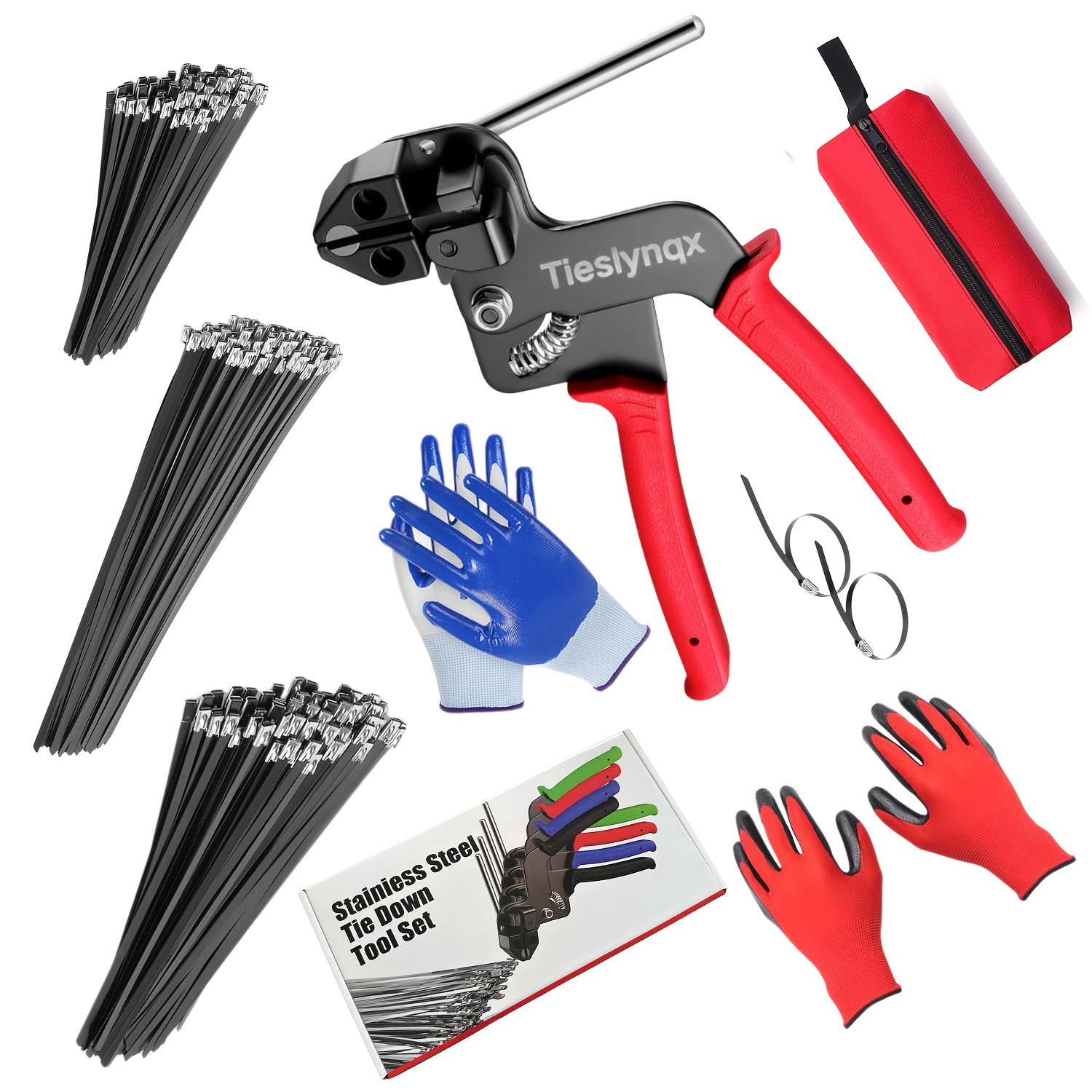 TEMU Cable Tie Gun Set, With 150pcs Black Metal Zip Ties (50 Each Of 7.8, 9.8, 11.8 Inch), Adjustable Fastening Cutting Tie Tool Sets For Fencing,