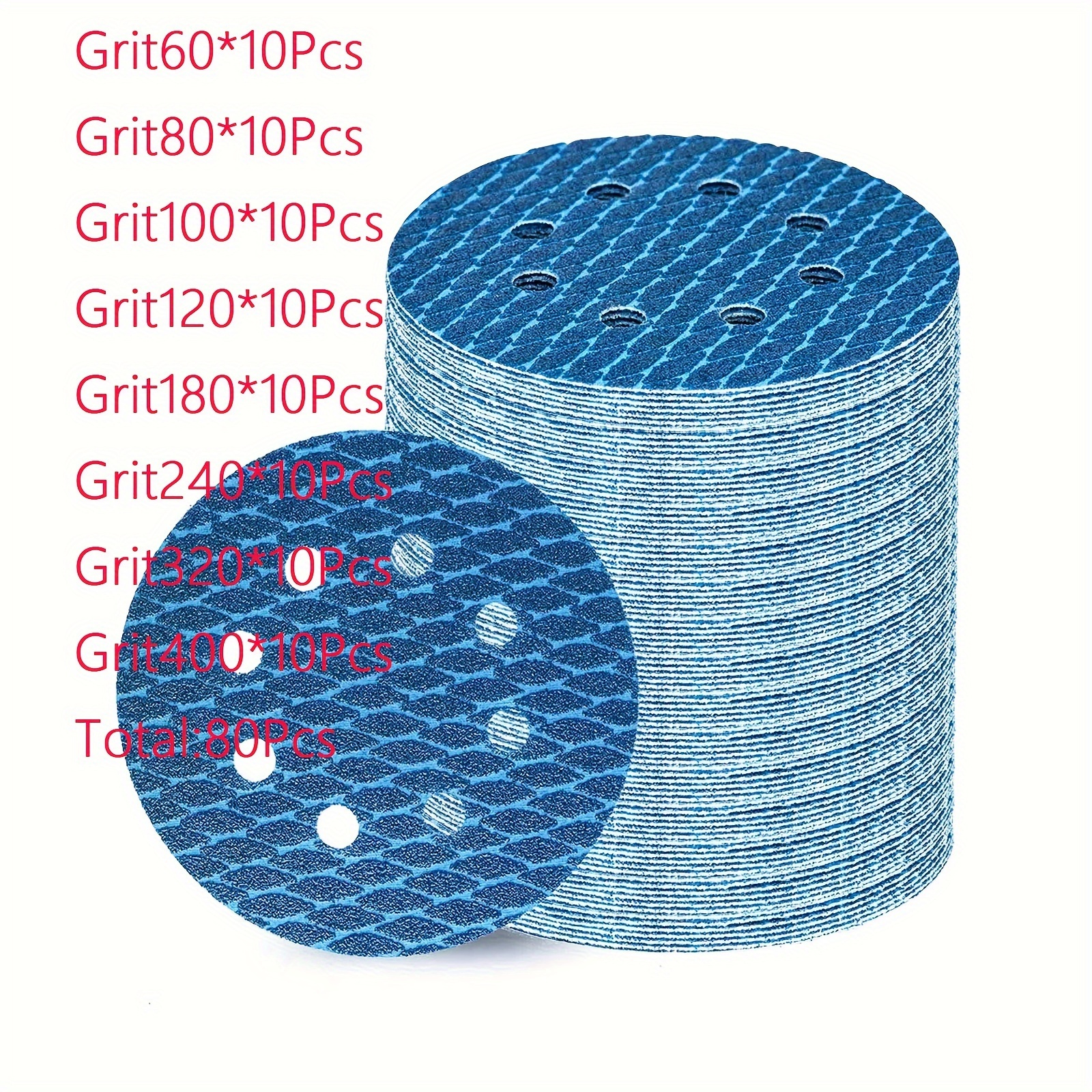 Image of 80pcs Mixed Pack Grit60/80/100/120/180/240/320/400 Each 10pcs Diamond Polishing Sandpaper Suitable For Pneumatic And Electric Sanding Machines