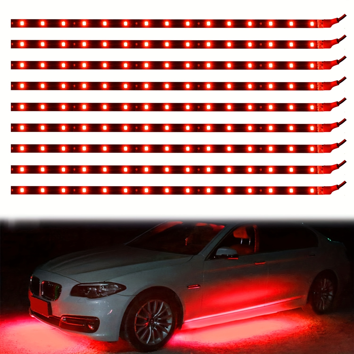 TEMU 10pcs Led Strip Lights, Waterproof Flexible Led Lights, 12v Led Vehicle Decoration Lighting, 11.1-inch Neon Light Strip For Bedroom, Tv Back