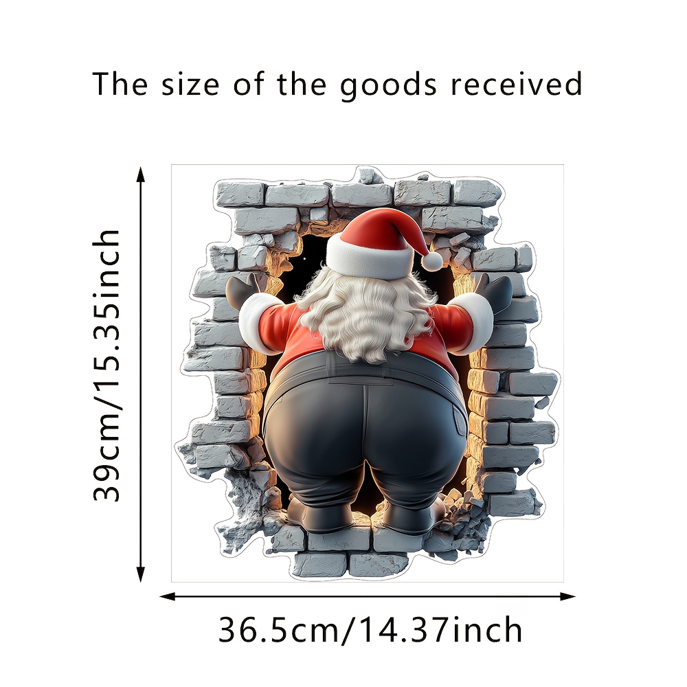 Image of A Christmas Wall Sticker Featuring A Santa Claus With His Back Turned, Designed For . This Whimsical Decoration Of A Bearded Santa Is Waterproof And Easy To Stick, Making It For Home Walls During The