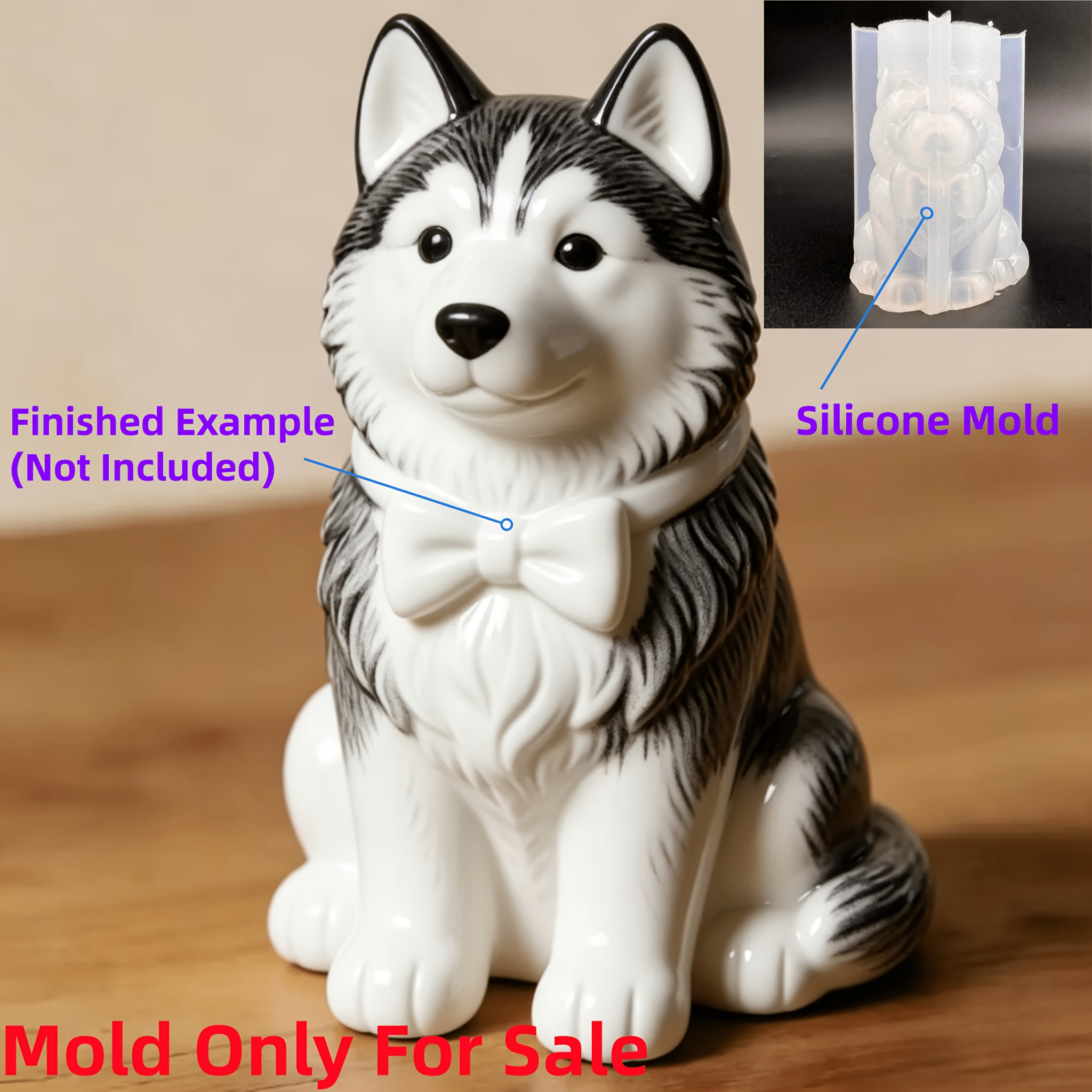 TEMU Moule en silicone 3D chien d'Alaska, Moule à bougie Malamute d'Alaska assis, Moule de de résine pour savon DIY, plâtre, époxy, décoration