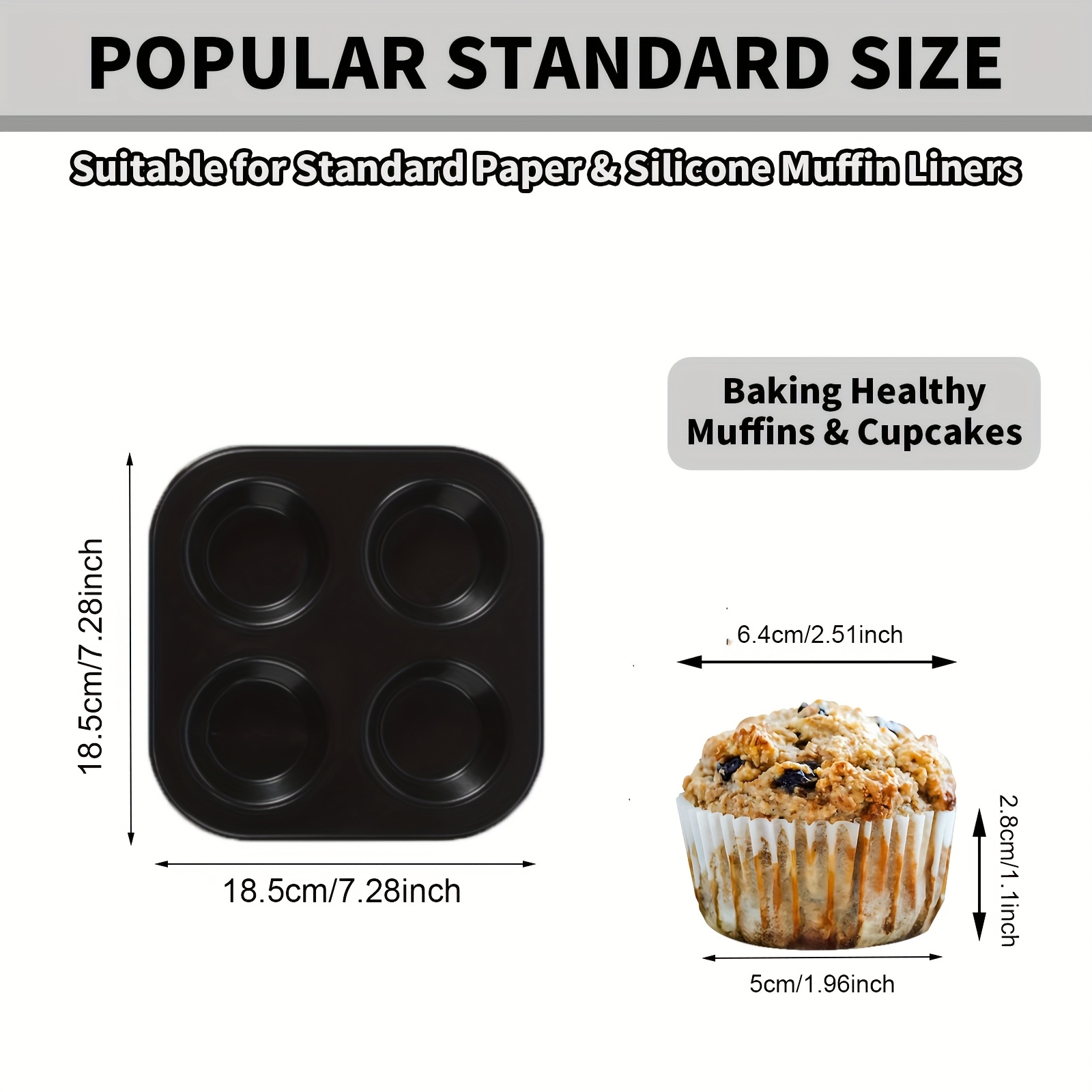 E-shop 4/6/12-Becher Schwarze Muffin Backform Runde Kuchen Kohlenstoffstahl Antihaftbeschichtung Muffin Kuchen Haushaltsbackform, Cupcake Form