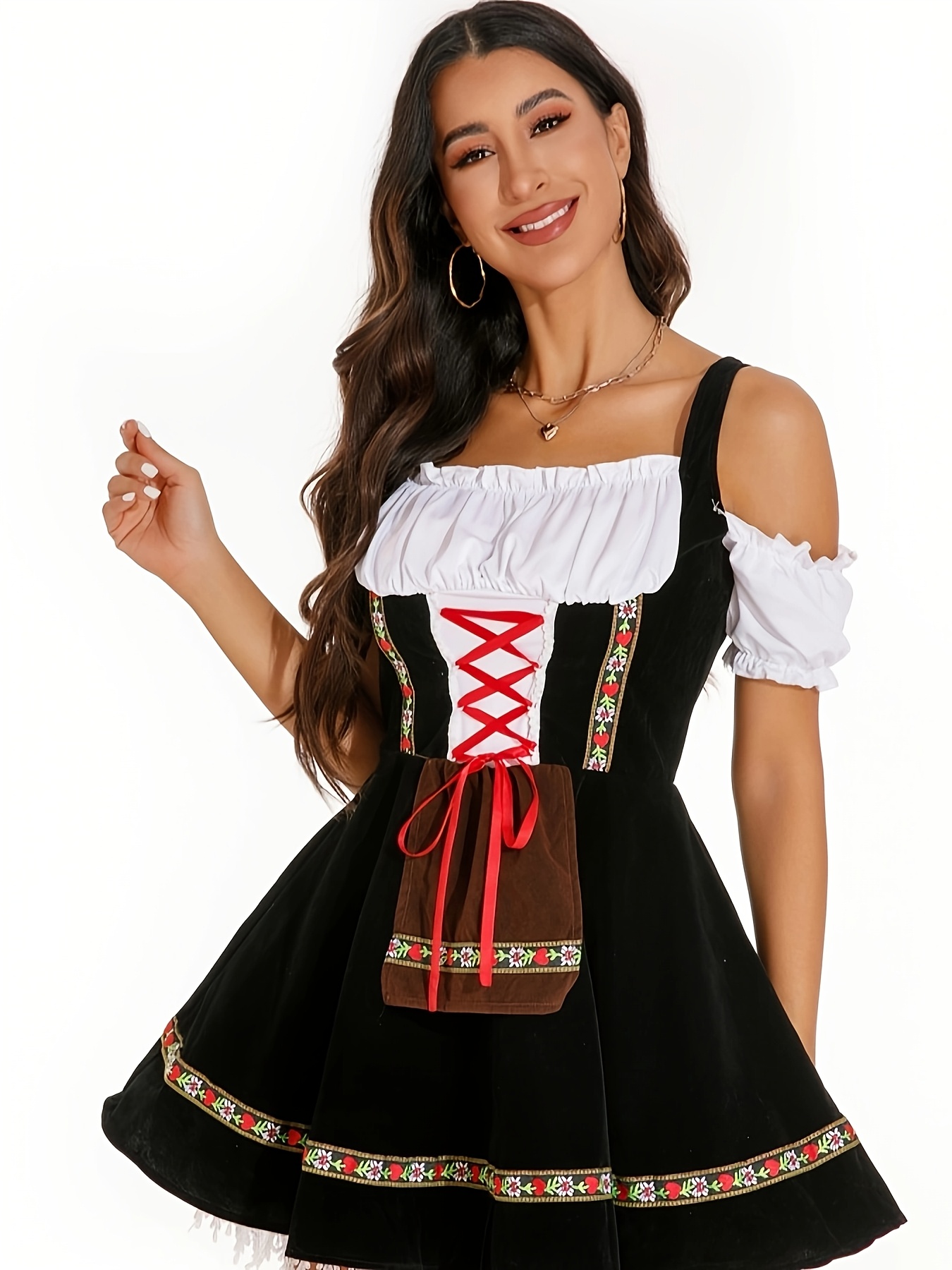 VINTAGE Tiroler Dirndl German Oktoberfest Embroidered shops LACE UP WOOL Dress