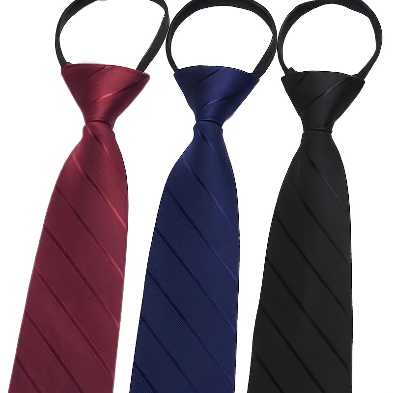 TEMU 3pcs Lazy Tie Set, Fabric Durable, Men's Zipper Style No-knot Black Wine Red Suit Dress Collar, Suitable For Business, Wedding, Casual Clothing