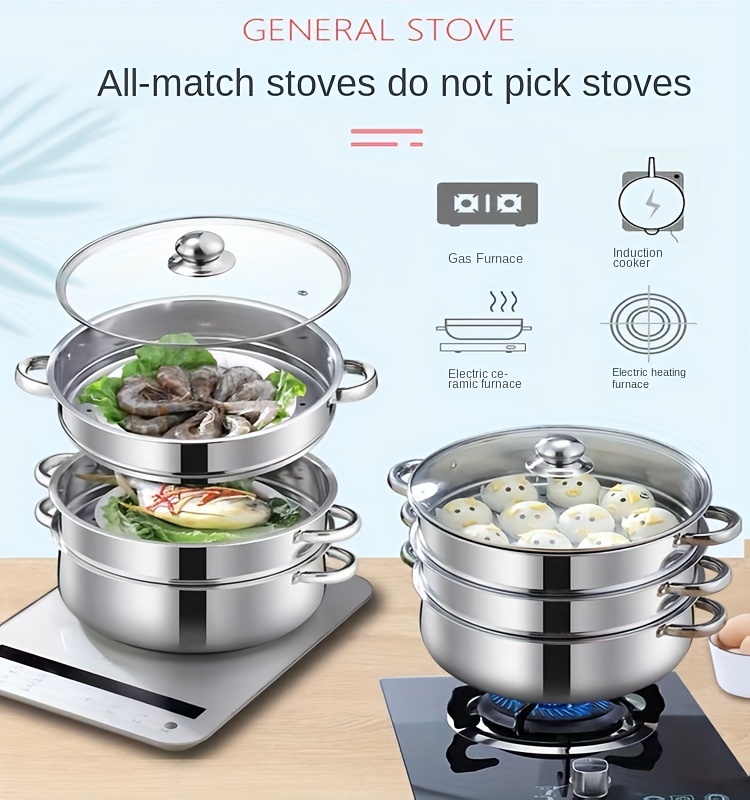 versatile stainless steel steamer soup pot set 3 5 layers   gas induction cooking ideal for   people details 1