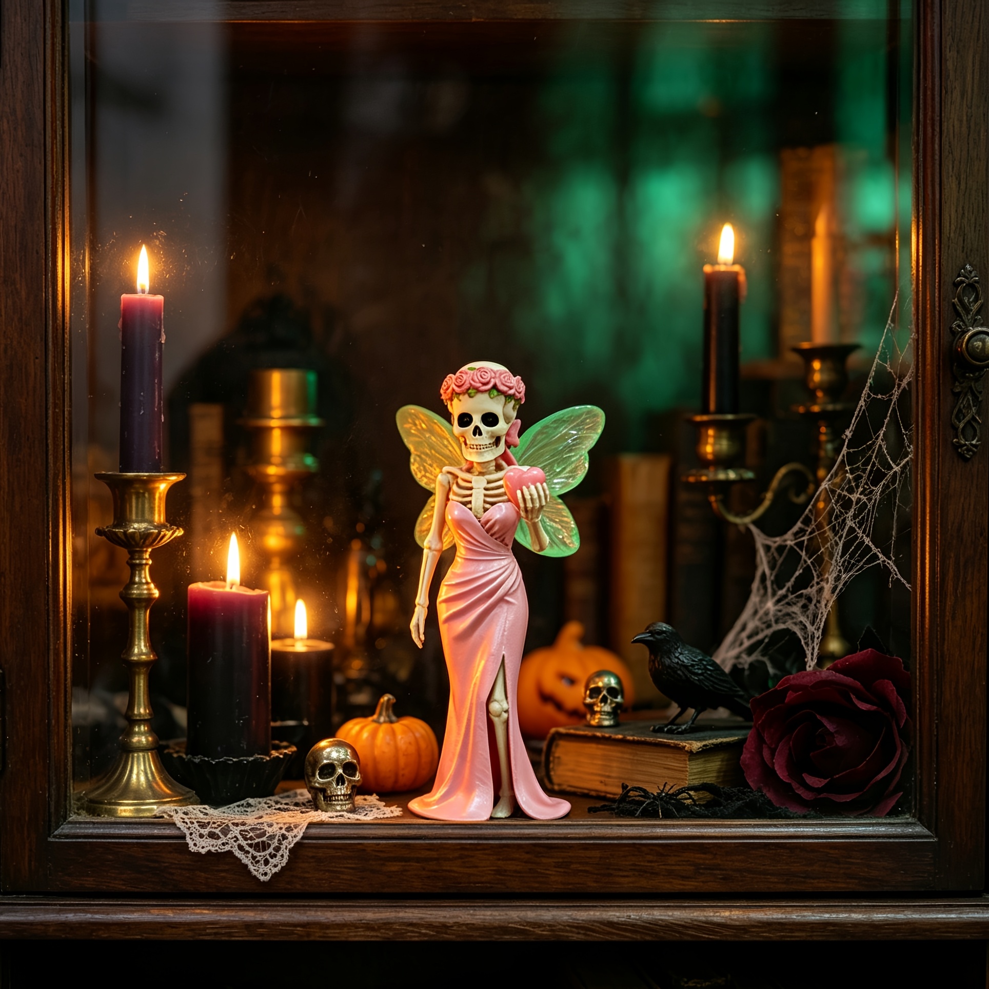 TEMU Statua di Fata Scheletro in Abito da Sera Rosa, Statuetta di di Fata in Resina che un Cuore, Ornamento da Tavolo per la Casa, Decorazione per