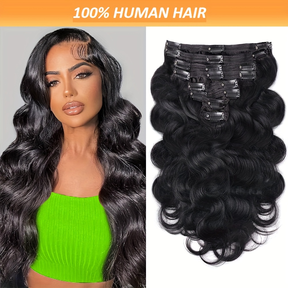 

Body Wave Clip-in Hair Extensions For Women, 8 Pieces Full , Double Remy Human Hair Extensions With Seamless Lace, No Tangling No Shedding, Soft (120g 18 Clips)