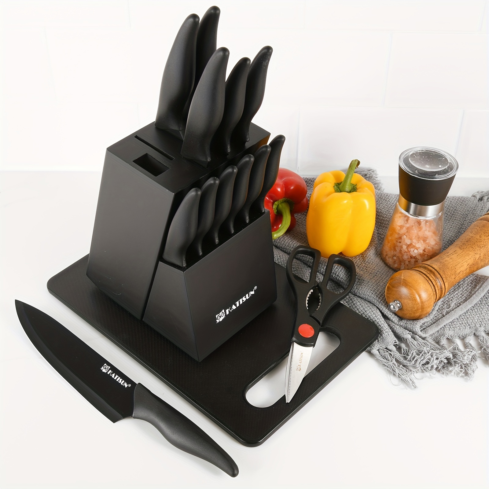 Professional Kitchen Knife Set, 15 pcs Black-Coded With Black Wooden Block, Non-Slip ABS Handle Chef's Knife Plastic Cutting Board And Kitchen Shears, Ideal For Home And Restaurant Use, The Perfect Gift For Thanksgiving Christmas And New Year 12 Professional Kitchen Knife Set, 15 pcs Black-Coded With Black Wooden Block, Non-Slip ABS Handle Chef's Knife Plastic Cutting Board And Kitchen Shears, Ideal For Home And Restaurant Use, The Perfect Gift For Thanksgiving Christmas And New Year - Image 12