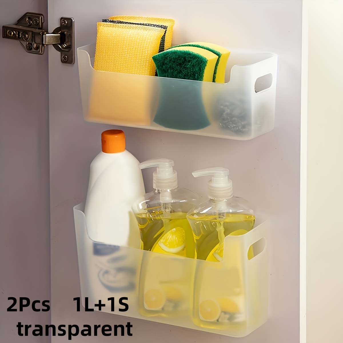 TEMU Set Of 2 Hanging Kitchen Cabinet Organizers - Wall Mount Plastic Storage Bins For Cling Film And Bags - No Drilling Required Cabinet Interior Organizers, Large And Small Combo Pack