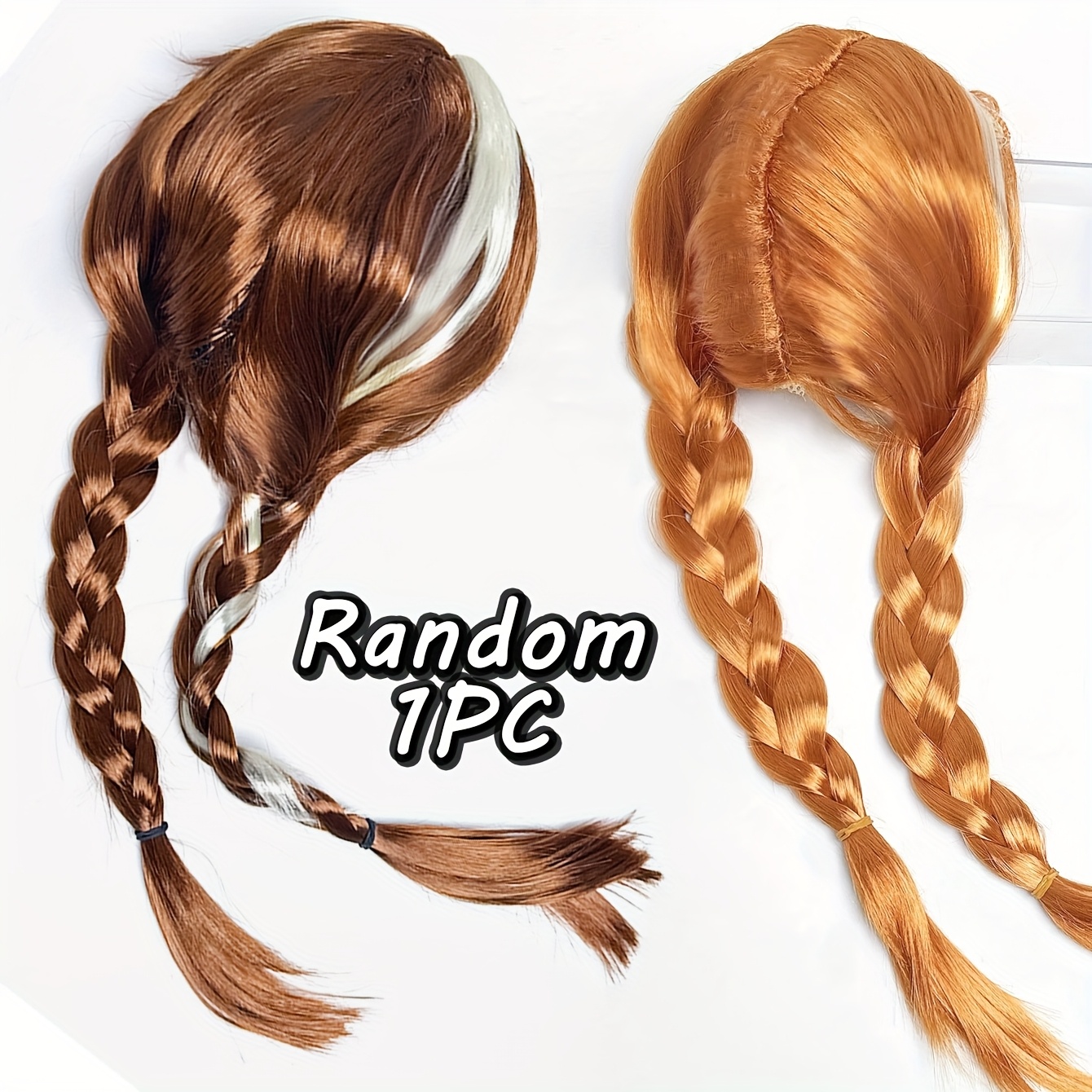TEMU Perruque 1 pièce à double longue tresse et frange, couleur aléatoire, pour , fêtes, cosplay, personnages de dessins animés et films, perruque de