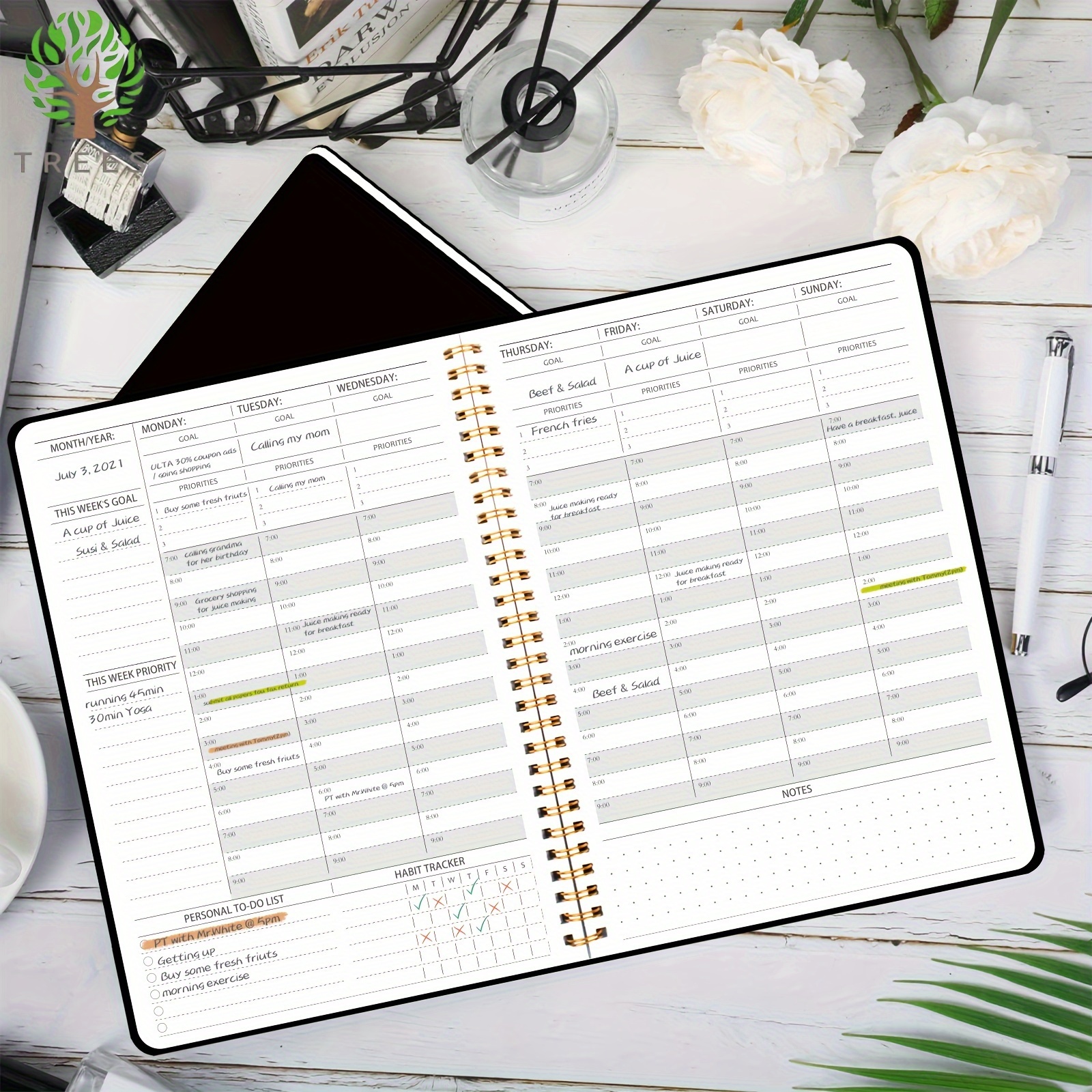 

1 Pc Daily Notebook 7am-10pm Hourly Schedule Planner Undated To Do List Task Checklist Planner, 10*8 In, 52 Sheets